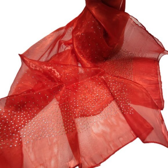 Red Sequin Scarf Glossy Sheen Sheer Scarf Wedding Formal Dress Scarf - NEW - Picture 7 of 13